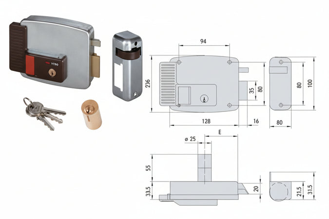 Elettroserratura Per Cancelli Senza Tetto Con Pulsante E Fermo A Giorno 11931- - Mm.50 Dx (11921501) - 1 Pezzi Cisa