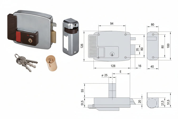 Elettroserratura Per Cancelli Senza Tetto Con Pulsante E Fermo A Giorno 11931- - Mm.70 Dx (11921701) - 1 Pezzi Cisa
