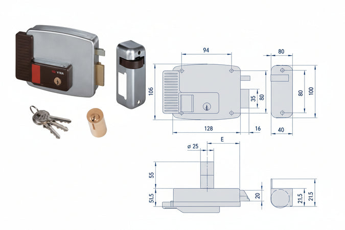 Elettroserratura Per Cancelli Senza Tetto Con Pulsante E Fermo A Giorno 11931- - Mm.80 Sx (11921802) - 1 Pezzi Cisa