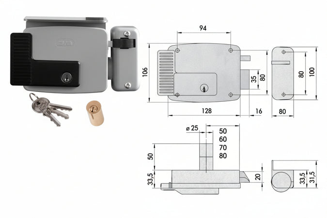 Elettroserratura Per Cancelli Con Tetto Verniciata 11721 N7- - Mm.50 Dx (11721501N7) - 1 Pezzi Cisa