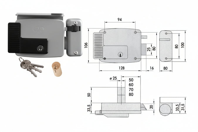 Elettroserratura Per Cancelli Con Tetto Verniciata 11721 N7- - Mm.80 Dx (11721801N7) - 1 Pezzi Cisa