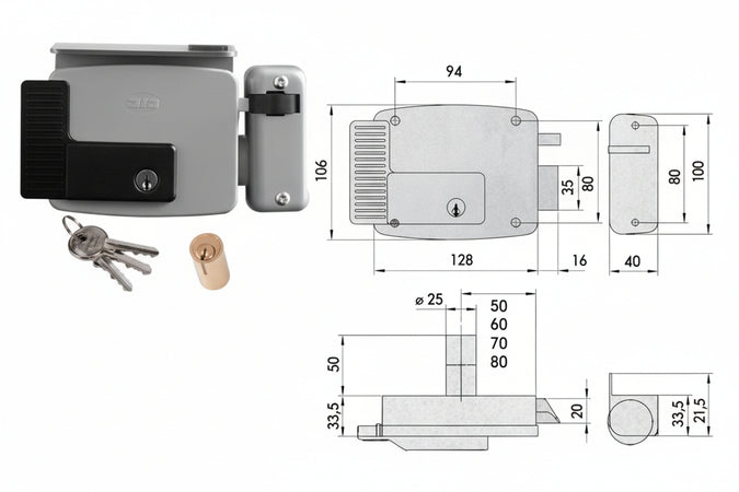 Elettroserratura Per Cancelli Con Tetto Verniciata 11721 N7- - Mm.80 Sx (11721802N7) - 1 Pezzi Cisa