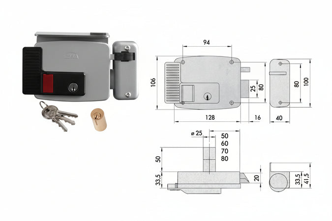 Elettroserratura Per Cancelli Con Tetto E Puls. Int. Vernic. 11731 N7- - Mm.70 Sx (11731702N7) - 1 Pezzi Cisa