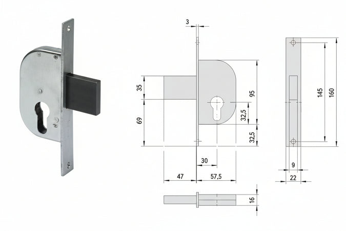 Serratura Infilare Per Cancelli Solo Catenaccio 42122- - Mm.30 (42122300) - 2 Pezzi Cisa
