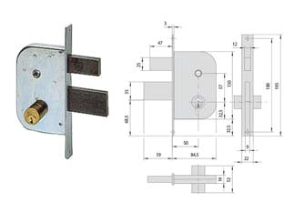 Serratura Infilare Per Cancelli Con Quadro Catenaccio E Scrocco 42510- - Mm.50 (42510500) - 2 Pezzi Cisa