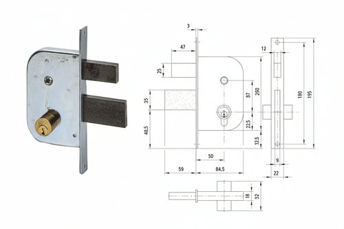 Serratura Infilare Per Cancelli Con Quadro Catenaccio E Scrocco 42510- - Mm.50 (42510500) - 2 Pezzi Cisa