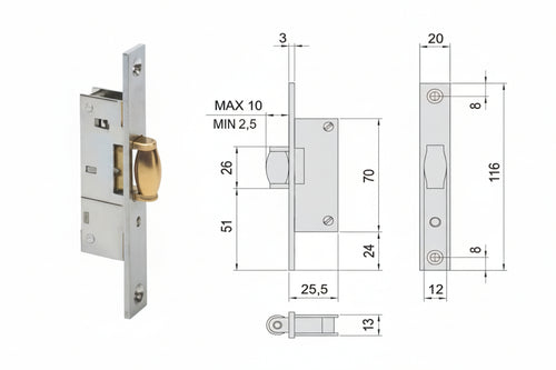 Serratura Da Infilare Per Montanti Solo Rullo 44238- - Mm.15 (44238150) - 1 Pezzi Cisa