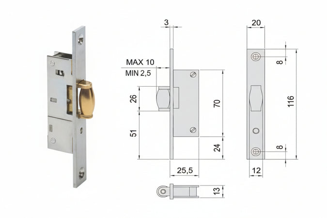 Serratura Da Infilare Per Montanti Solo Rullo 44238- - Mm.15 (44238150) - 1 Pezzi Cisa