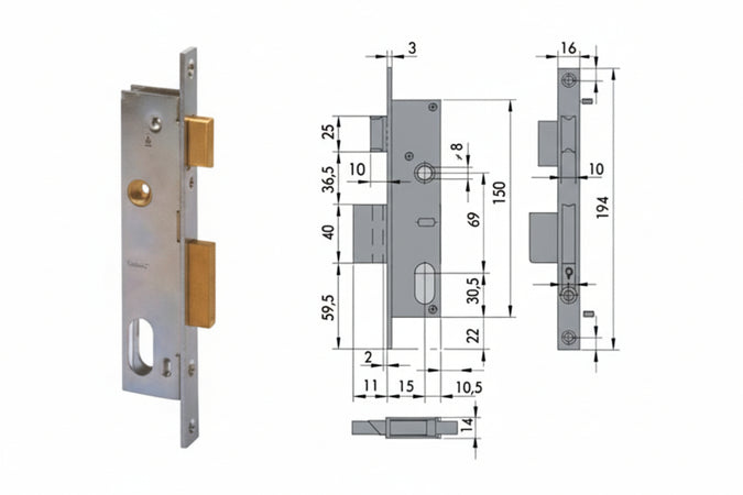 Serratura Da Infilare Per Montanti Catenaccio E Scrocco 1 Mand. 44220- - Mm.18 (44220180) - 1 Pezzi Cisa