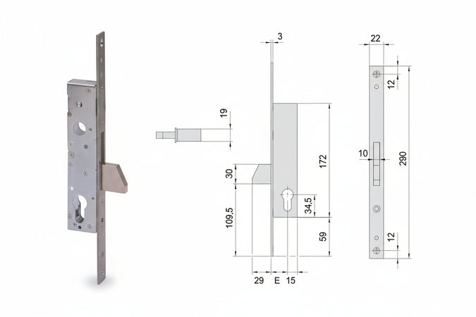 Serratura Infilare Per Montanti Solo Catenaccio 46210- - Mm.25 (46210250) - 1 Pezzi Cisa