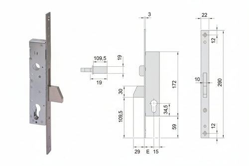 Serratura Infilare Per Montanti Solo Catenaccio 46210- - Mm.30 (46210300) - 1 Pezzi Cisa
