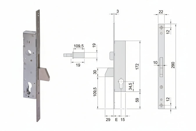 Serratura Infilare Per Montanti Solo Catenaccio 46210- - Mm.30 (46210300) - 1 Pezzi Cisa