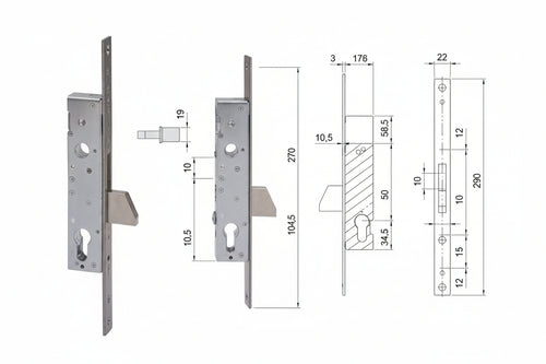 Serratura Infilare Per Montanti Solo Catenaccio 46210- - Mm.35 (46210350) - 1 Pezzi Cisa