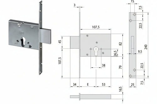 Serratura Da Infilare A Cilindro 56013- - Mm.60 (56013600) - 1 Pezzi Cisa