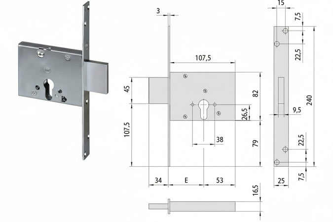 Serratura Da Infilare A Cilindro 56013- - Mm.60 (56013600) - 1 Pezzi Cisa