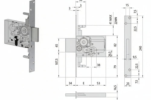 Serratura Triplice Da Infilare A Cilindro 56016- - Mm.60 (56016600) - 1 Pezzi Cisa