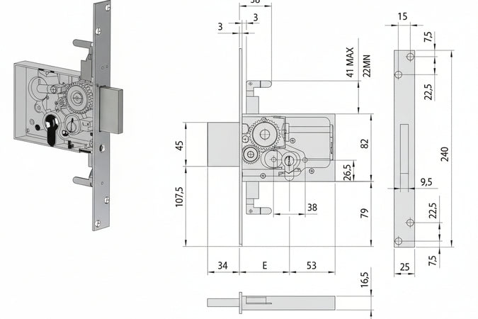 Serratura Triplice Da Infilare A Cilindro 56016- - Mm.60 (56016600) - 1 Pezzi Cisa