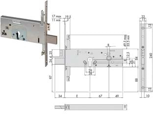 Serratura Triplice Da Infilare Per Fasce A Cilindro Europeo Mm.64 H 56357- - Mm.90 (56357900) - 1 Pezzi Cisa