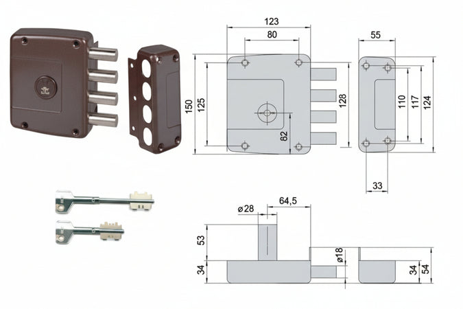 Serratura Applicare Solo Catenaccio Doppia Mappa 57152- - Mm.64 Dx (157152601) - 1 Pezzi Cisa
