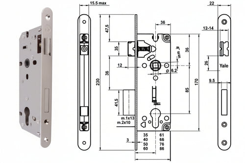 Serratura Da Infilare A Cilindro Bordo Tondo Nichelato Satinato 52X- - Mm.40 (Y52X10400S2) - 1 Pezzi Yale