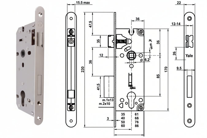 Serratura Da Infilare A Cilindro Bordo Tondo Nichelato Satinato 52X- - Mm.40 (Y52X10400S2) - 1 Pezzi Yale