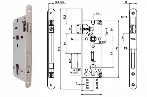 Serratura Da Infilare A Cilindro Bordo Tondo Nichelato Satinato 52X- - Mm.45 (Y52X10450S2) - 1 Pezzi Yale