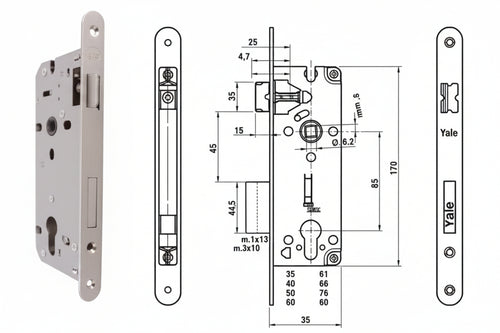 Serratura Da Infilare A Cilindro Bordo Tondo Nichelato Satinato 52X- - Mm.50 (Y52X10500S2) - 1 Pezzi Yale
