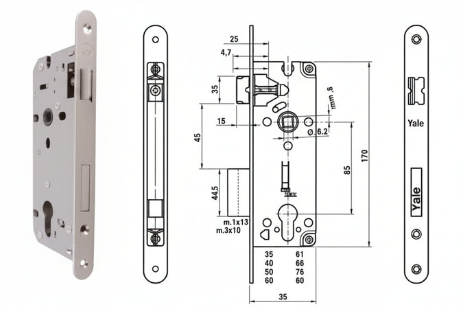 Serratura Da Infilare A Cilindro Bordo Tondo Nichelato Satinato 52X- - Mm.50 (Y52X10500S2) - 1 Pezzi Yale