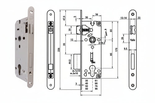 Serratura Da Infilare A Cilindro Bordo Tondo Nichelato Satinato 52X- - Mm.70 (Y52X10700S2) - 1 Pezzi Yale