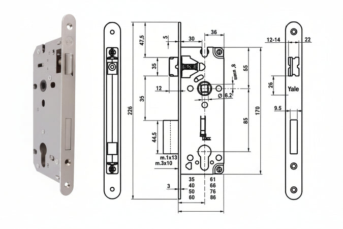 Serratura Da Infilare A Cilindro Bordo Tondo Nichelato Satinato 52X- - Mm.70 (Y52X10700S2) - 1 Pezzi Yale