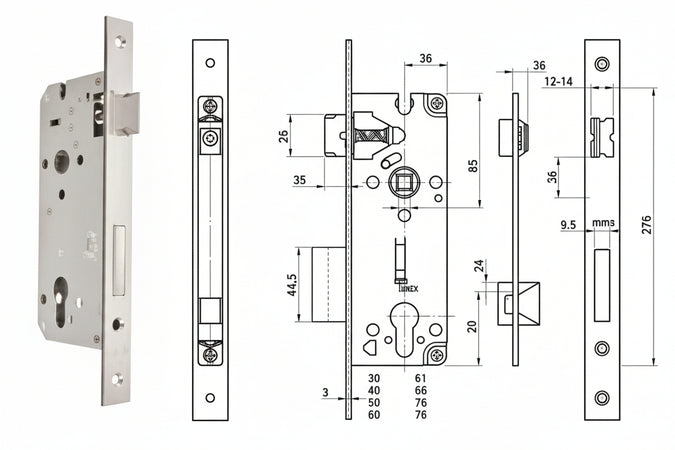 Serratura Da Infilare A Cilindro Bordo Quadro Nichelato Satinato 52X- - Mm.40 (Y52X00400S2) - 1 Pezzi Yale
