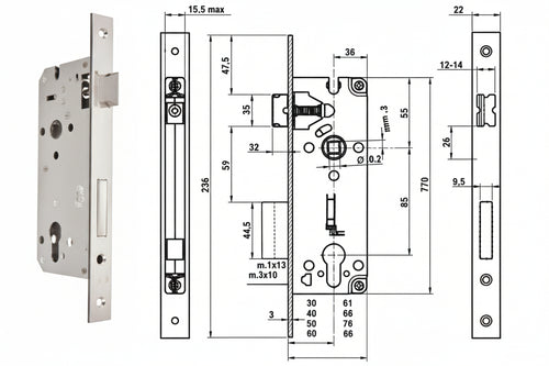Serratura Da Infilare A Cilindro Bordo Quadro Nichelato Satinato 52X- - Mm.45 (Y52X00450S2) - 1 Pezzi Yale