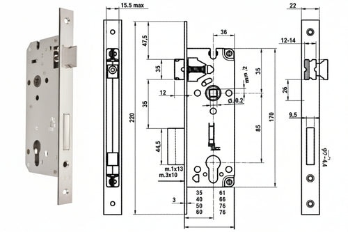 Serratura Da Infilare A Cilindro Bordo Quadro Nichelato Satinato 52X- - Mm.50 (Y52X00500S2) - 1 Pezzi Yale