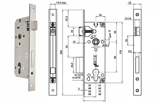 Serratura Da Infilare A Cilindro Bordo Quadro Nichelato Satinato 52X- - Mm.60 (Y52X00600S2) - 1 Pezzi Yale