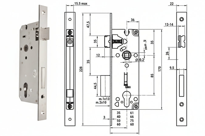 Serratura Da Infilare A Cilindro Bordo Quadro Nichelato Satinato 52X- - Mm.60 (Y52X00600S2) - 1 Pezzi Yale