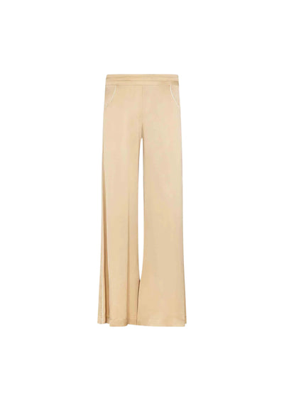 AKEP Pantalone palazzo raso Donna con tasca bordata bianco da donna