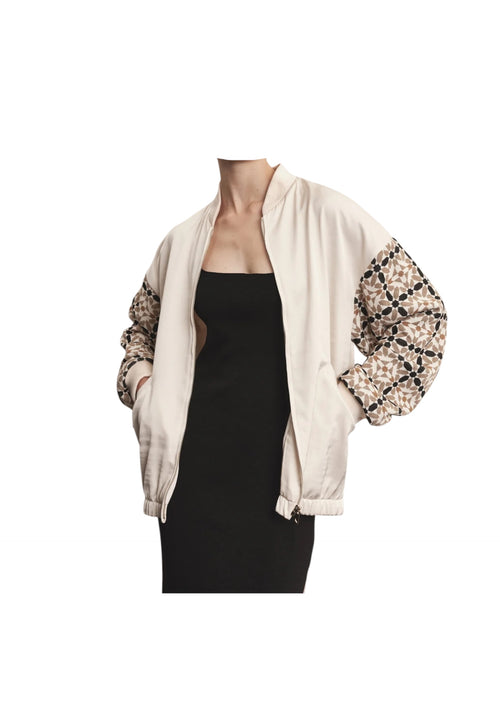 AKEP Bomber crema Donna con maniche in maglia a fantasia da donna