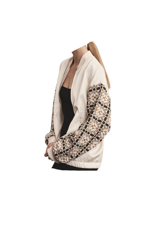 AKEP Bomber crema Donna con maniche in maglia a fantasia da donna