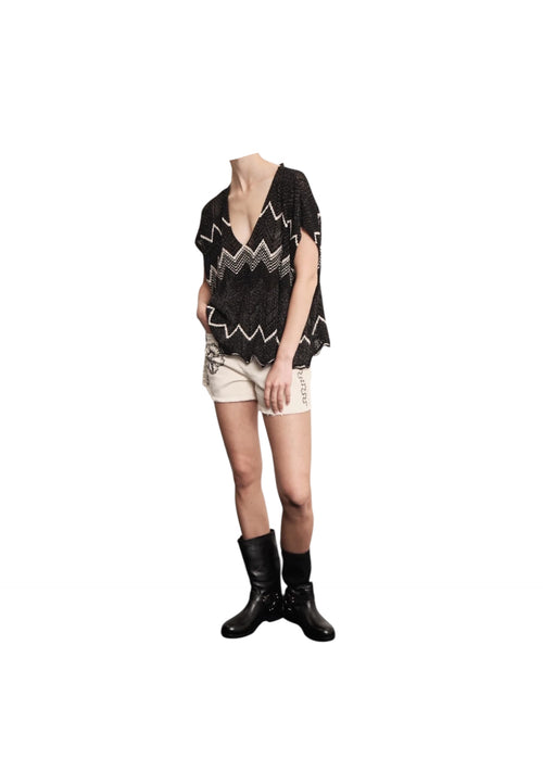 AKEP Blusa smanicato punto pizzo Donna scollo a V da donna