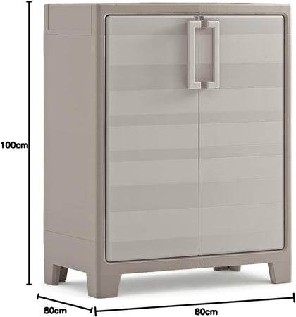 Armadio Basso Da Per Esterno Giardino In Pvc Plastica Resina 2 Ante 80X44 H.Cm 100