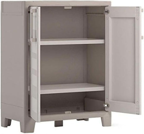 Armadio Basso Da Per Esterno Giardino In Pvc Plastica Resina 2 Ante 80X44 H.Cm 100