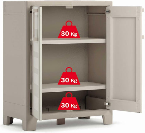 Armadio Basso Da Per Esterno Giardino In Pvc Plastica Resina 2 Ante 80X44 H.Cm 100