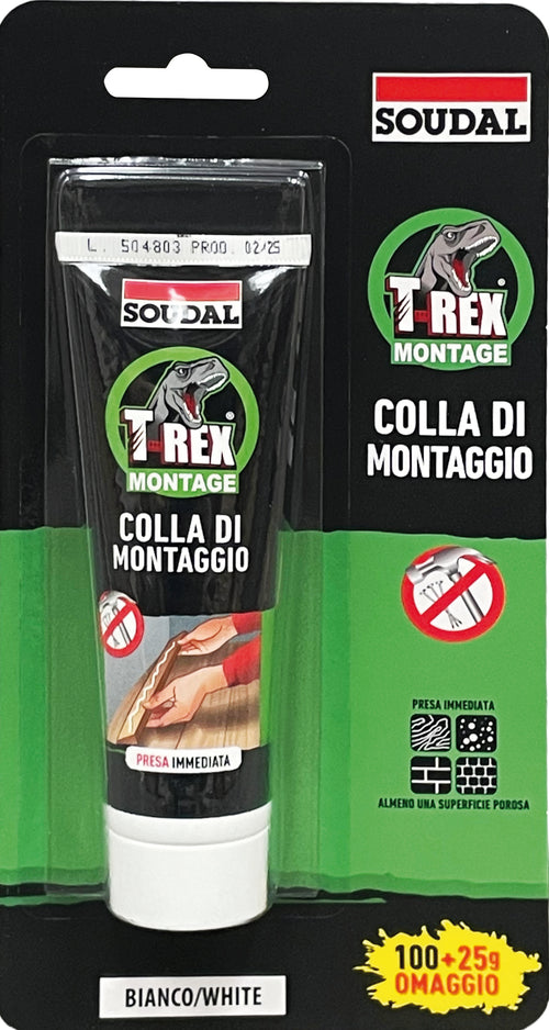 Soudal Adesivo Di Montaggio ''T-Rex'' Effetto Ventosa Gr. 100+25 Omaggio - Bianco 12.00 Pz