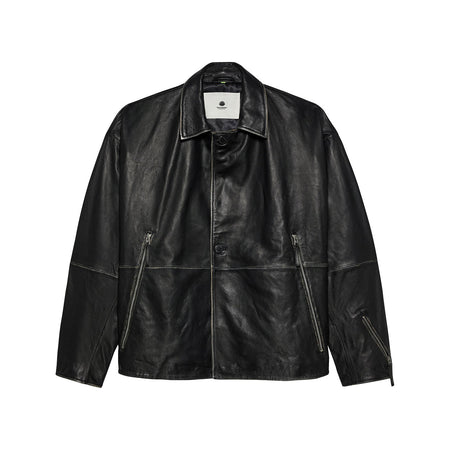 NEW AMSTERDAM Giacca New Amsterdam LEATHER JACKET BOXY FIT WASHED BLACK da uomo