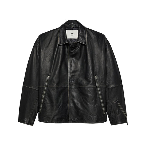 NEW AMSTERDAM Giacca New Amsterdam LEATHER JACKET BOXY FIT WASHED BLACK da uomo