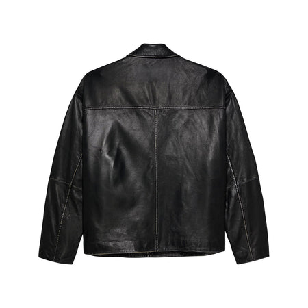 NEW AMSTERDAM Giacca New Amsterdam LEATHER JACKET BOXY FIT WASHED BLACK da uomo