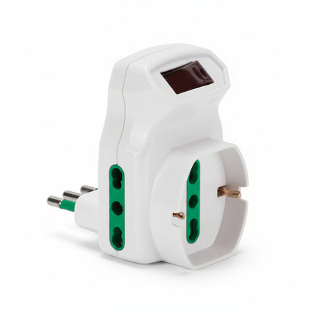 Adattatore Triplo Shuko 2 Poli + Terra 16A Con Interruttore Automatico- - Bianco 87317 - 2 Pezzi Fanton