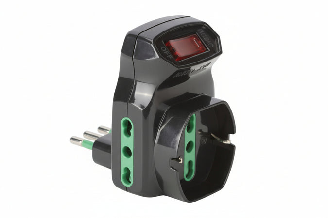 Adattatore Triplo Shuko 2 Poli + Terra 16A Con Interruttore Automatico- - Nero 87318 - 2 Pezzi Fanton