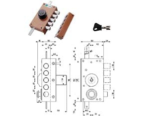 Serratura Triplice Da Applicare Senza Scrocco Con Pomolo A Pompa 30427- - Mm.30 Sx Cilindro Ø Mm.34 (30427Vs60X) - 1 Pezzi Mottura