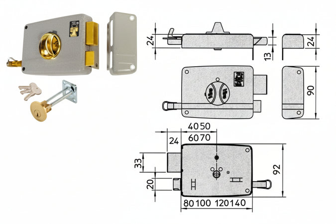 Serratura Da Portoncino Con Pomolo Interno Catenaccio E Scrocco- - Mm.50 Sx (1.7602) - 1 Pezzi Viro